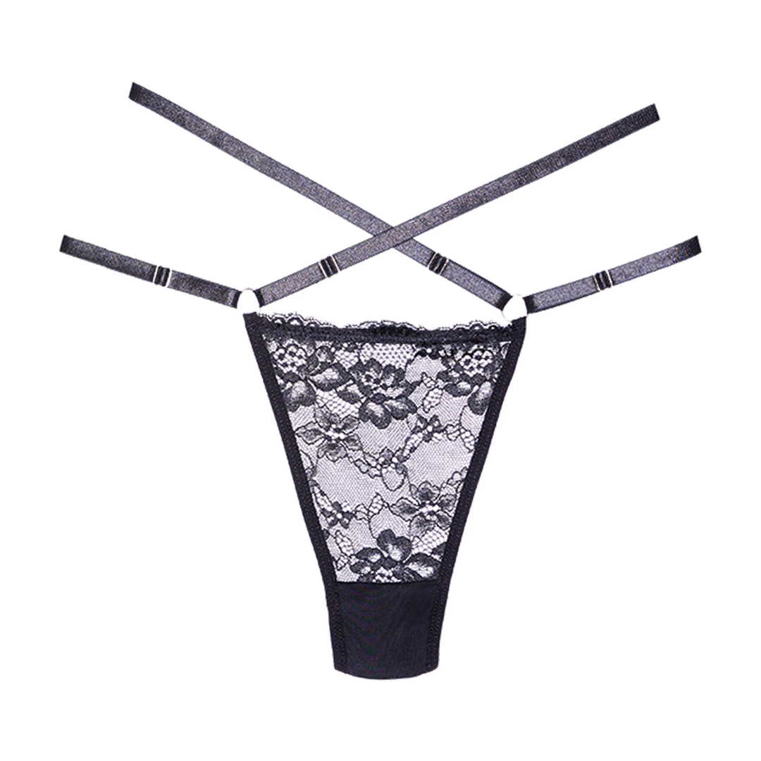 Cherished - Lace and Mesh Thong - OS - Black - Image 3
