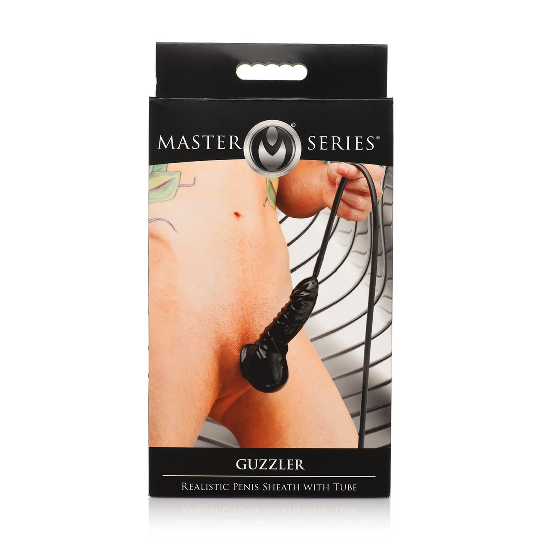 Guzzler - Realistic Penis Sheath with Tube - Black - Image 3