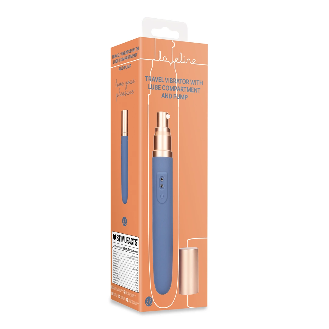 Travel Vibrator with Lube Compartment and Pump - Blue Horizon - Image 3