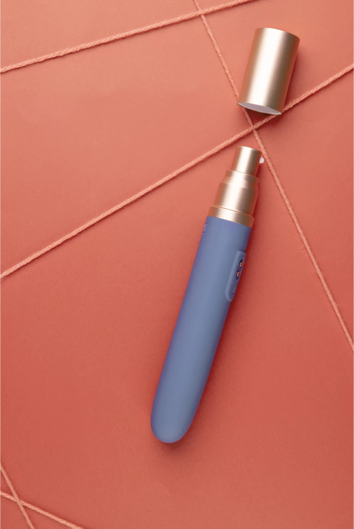 Travel Vibrator with Lube Compartment and Pump - Blue Horizon - Image 2