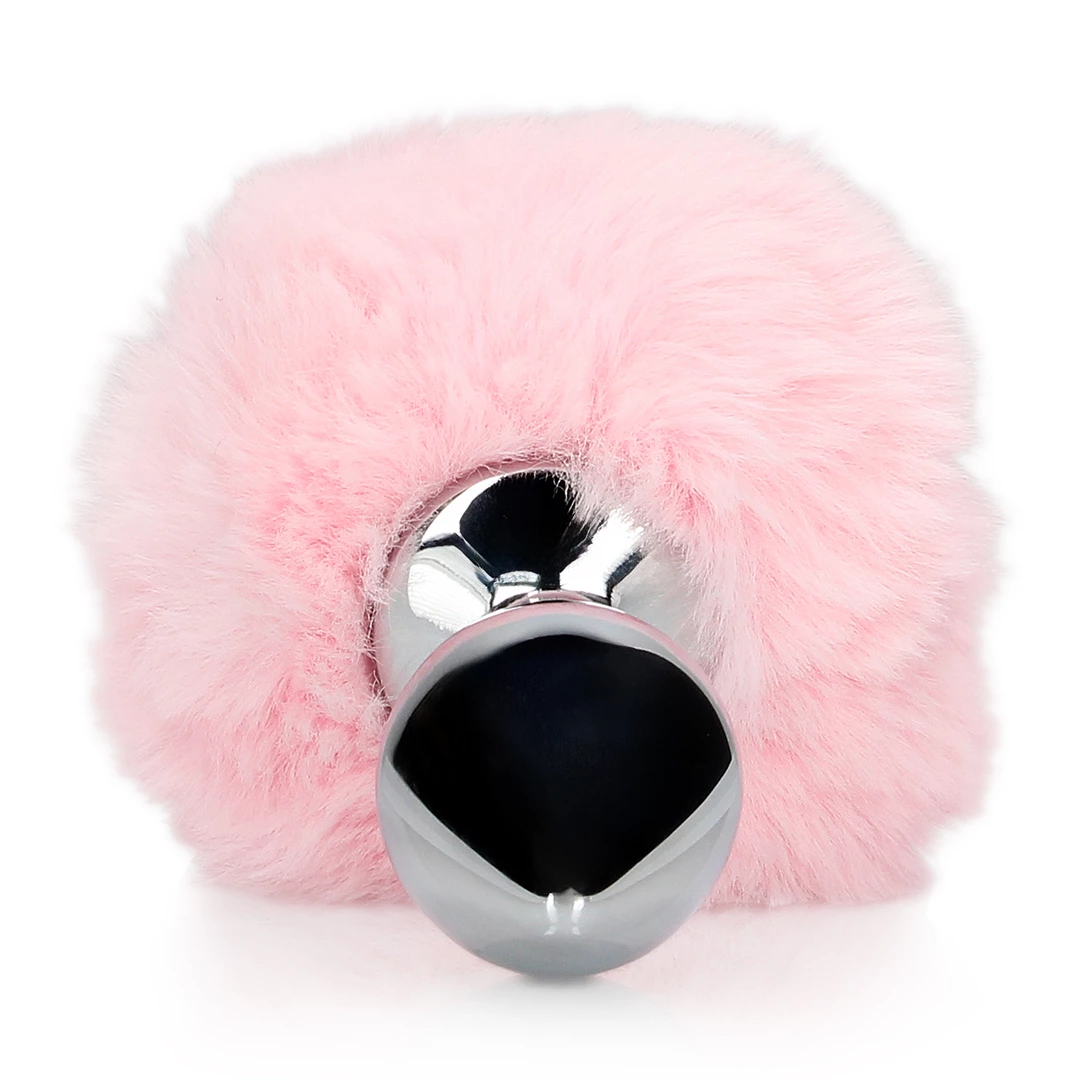 Bunny Tail with Metal Butt Plug - Pink - Image 5