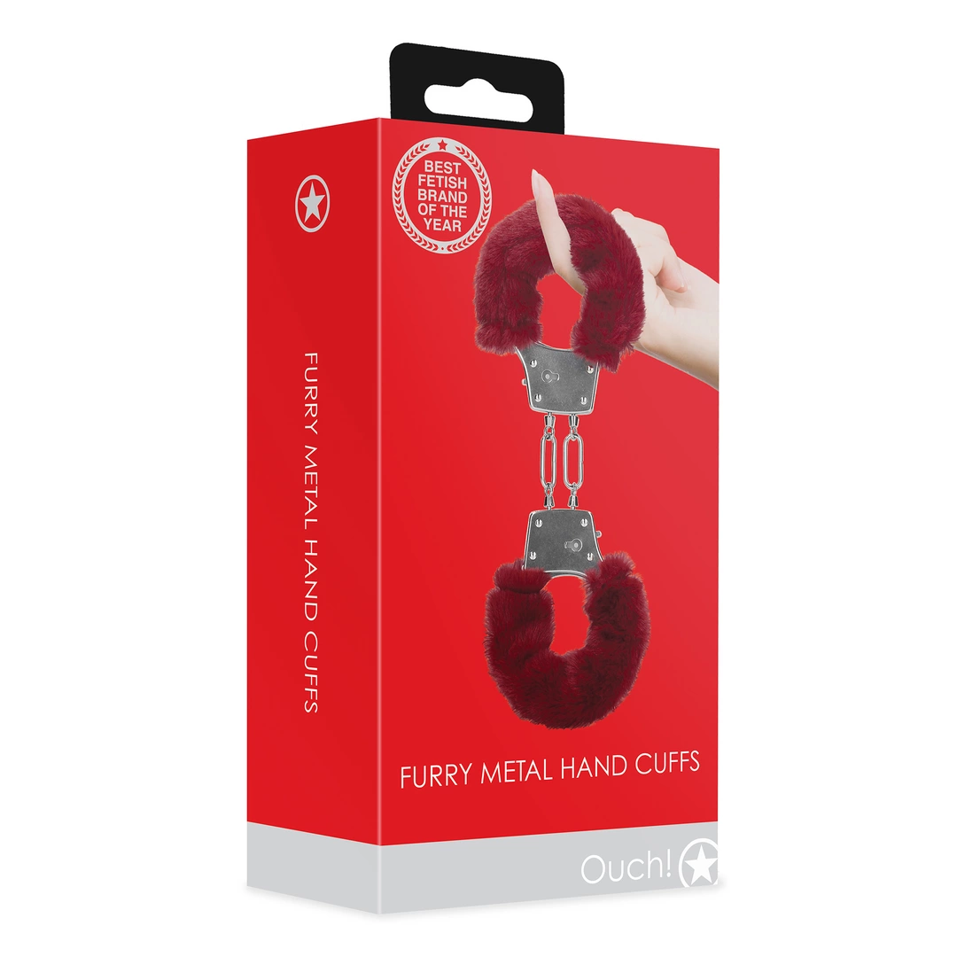 Furry Metal Hand Cuffs - Red - Image 2