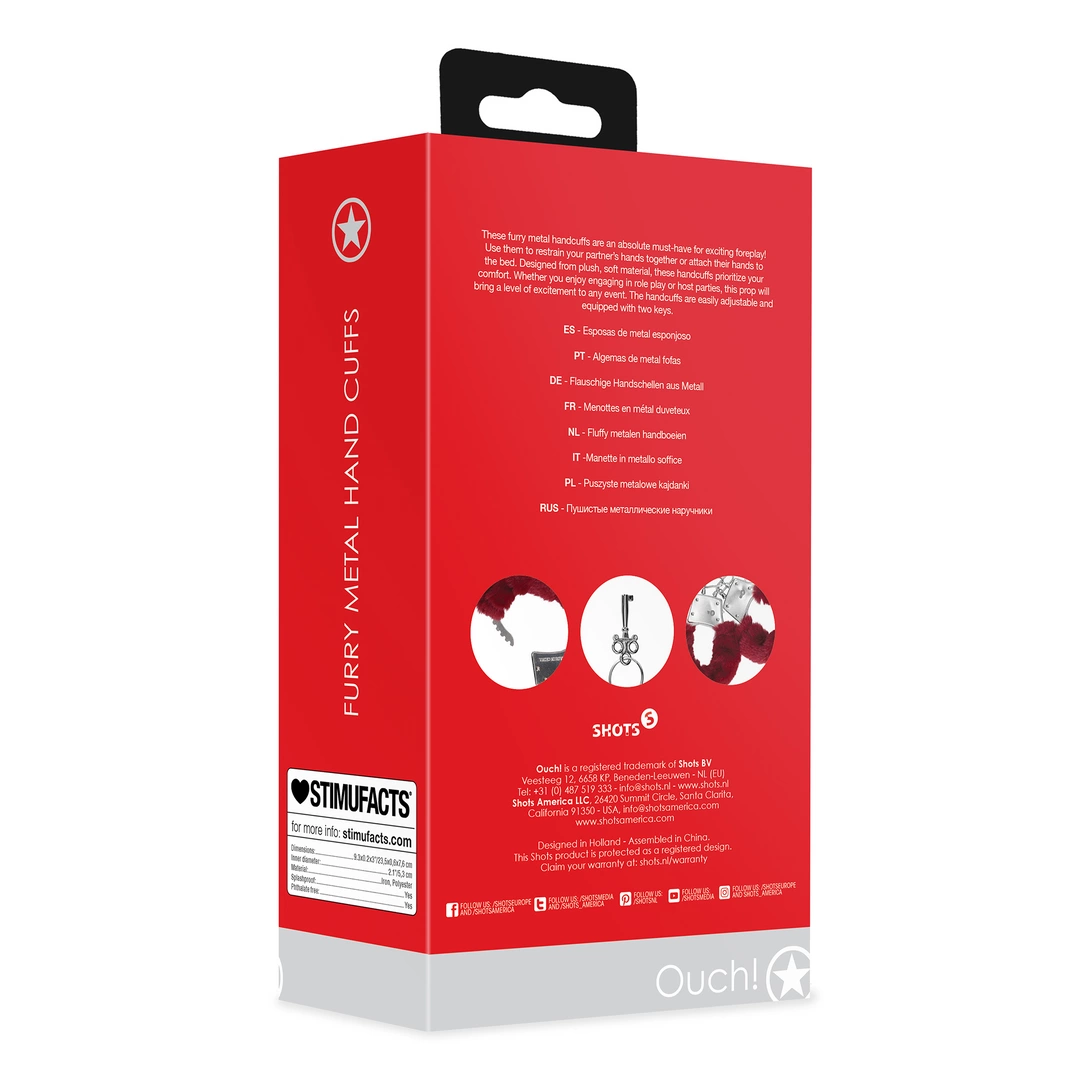 Furry Metal Hand Cuffs - Red - Image 3