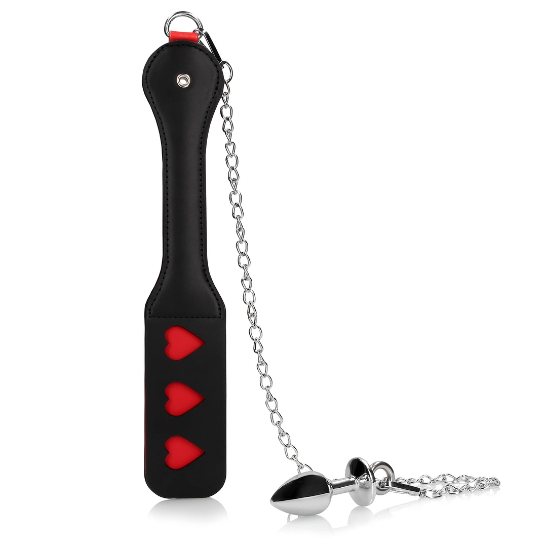 Hearts Paddle with Metal Anal Plug - Black - Image 4